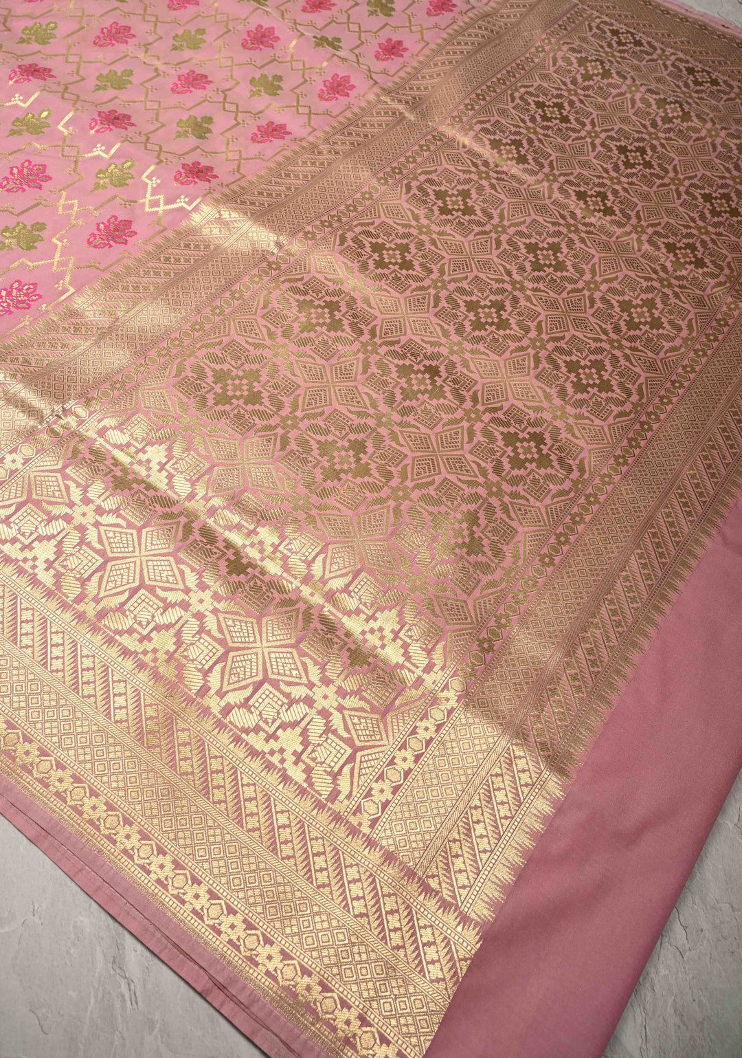 Dusty Rose Semi Silk Saree with Meenakari Trellis Jaal and Zari Border