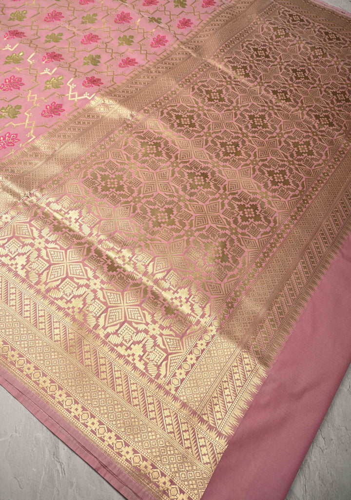 Dusty Rose Semi Silk Saree with Meenakari Trellis Jaal and Zari Border
