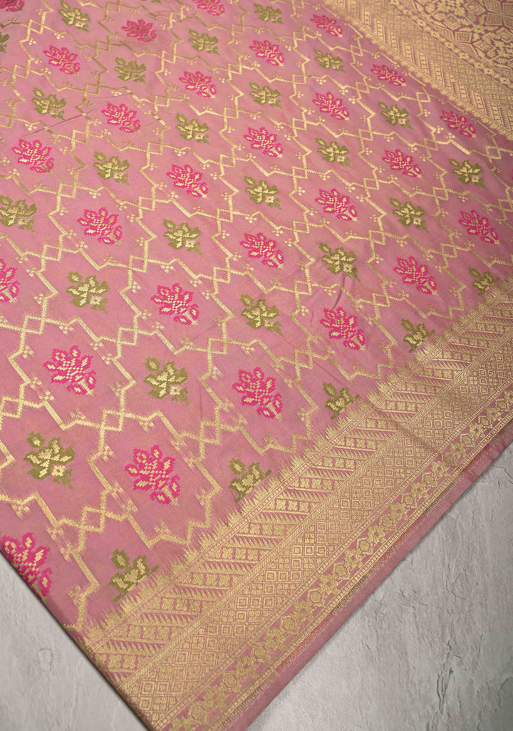 Dusty Rose Semi Silk Saree with Meenakari Trellis Jaal and Zari Border