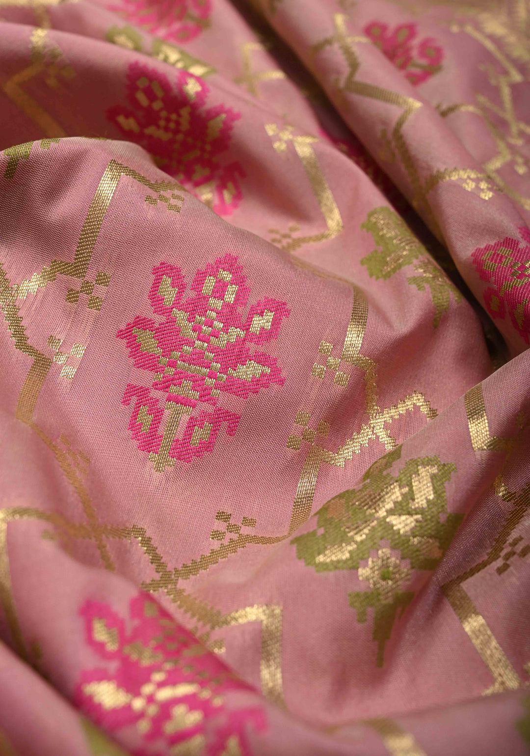 Dusty Rose Semi Silk Saree with Meenakari Trellis Jaal and Zari Border