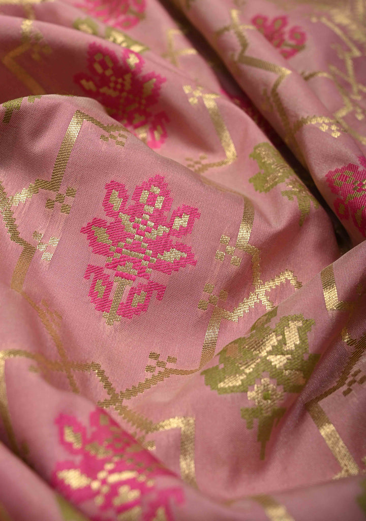 Dusty Rose Semi Silk Saree with Meenakari Trellis Jaal and Zari Border