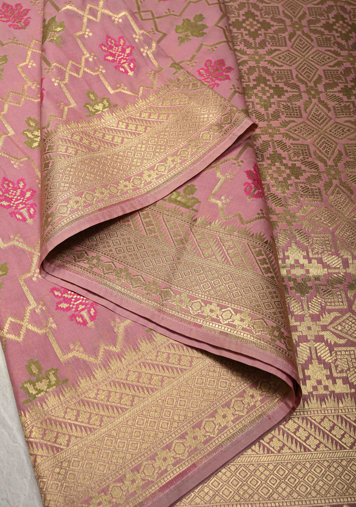 Dusty Rose Semi Silk Saree with Meenakari Trellis Jaal and Zari Border