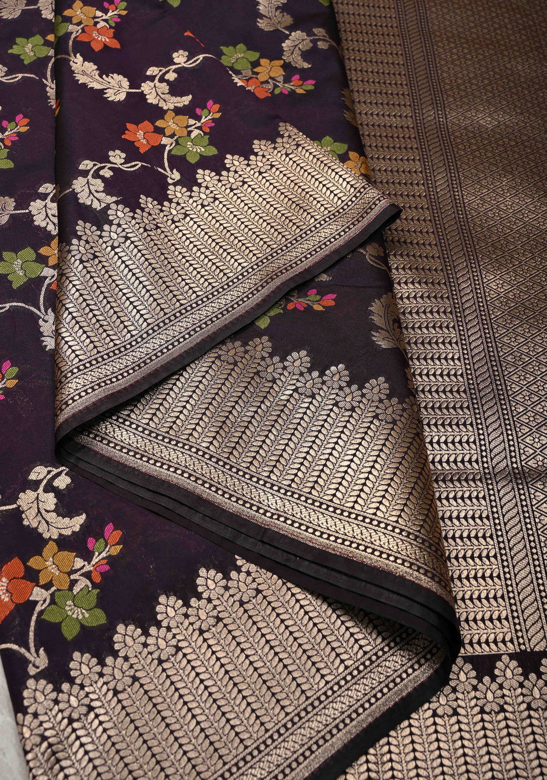 Deep Purple Semi Silk Saree with Floral Meenakari Jaal and Zari Border