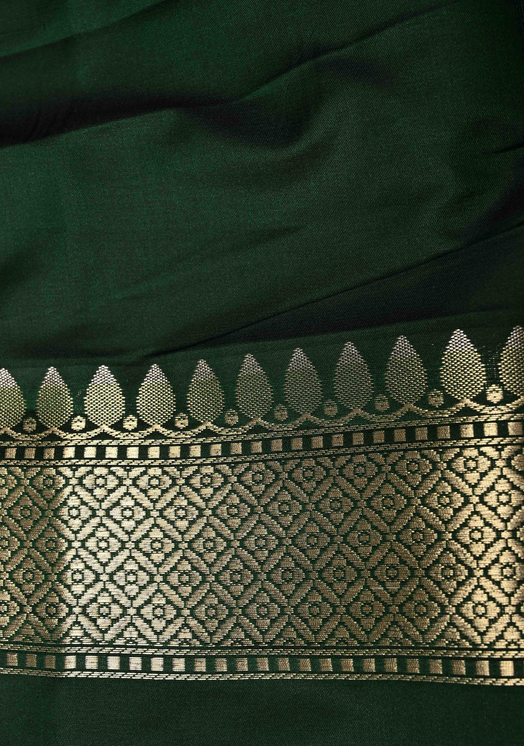 Shades of Green Banarasi Semi Mashru Silk Saree With Floral Leheria pattern and Scallop Zari Border