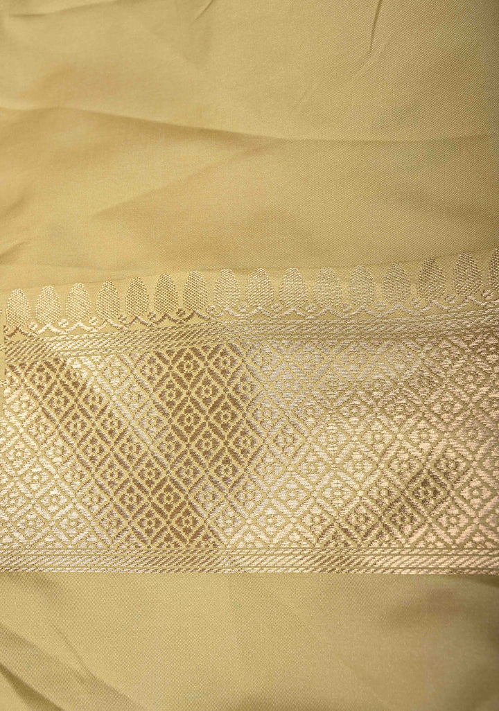 Cream Meenakari Detailing on Banarasi Semi Mashru Silk Saree With Floral Brocade and Zari Border