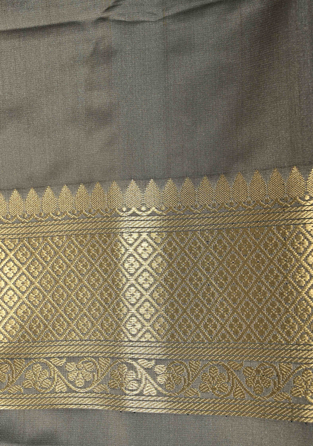 Black-Gray Banarasi Vertical Stripes Semi Mashru Silk Saree with Geometric Brocade and Zari Border