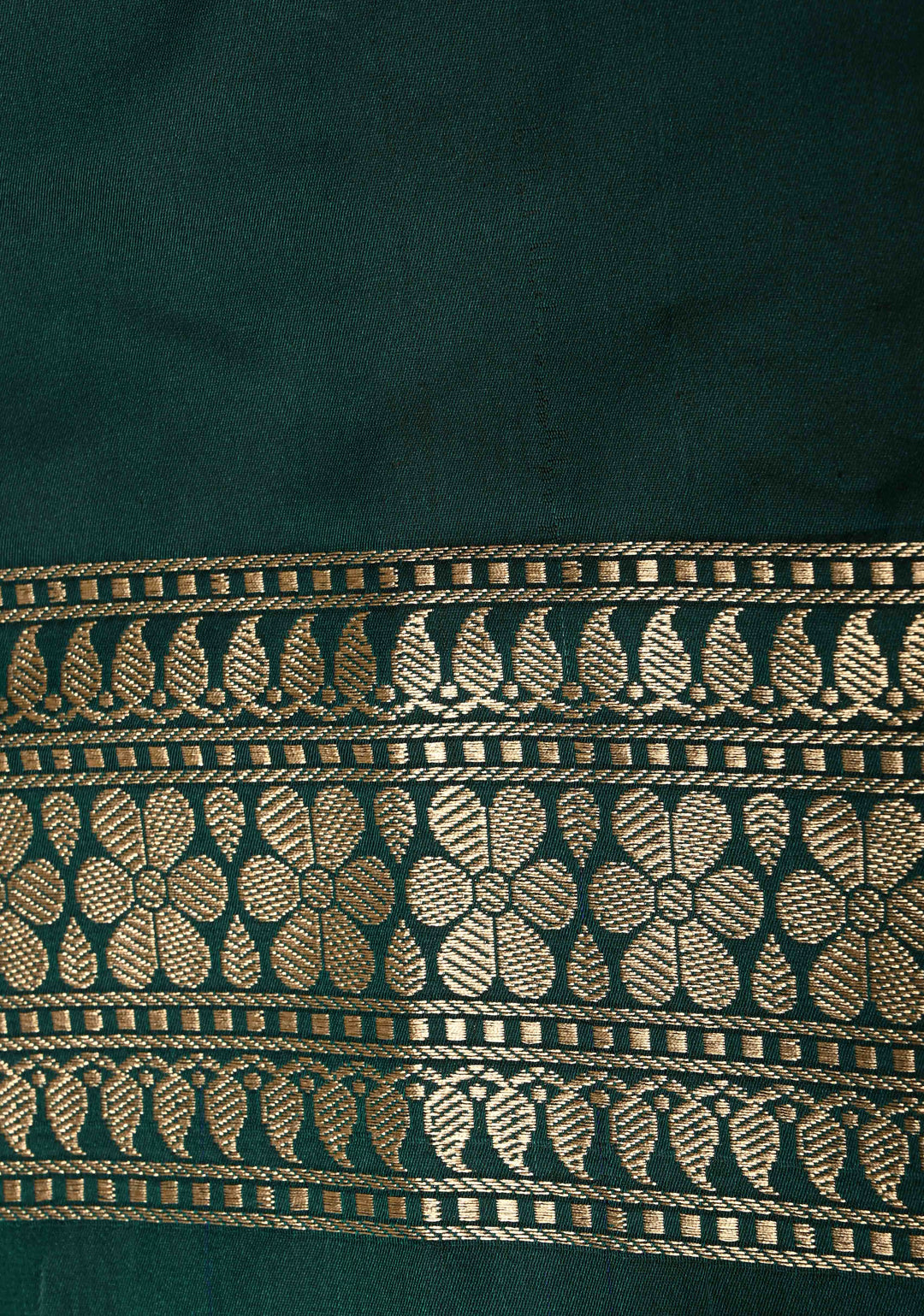 Dark Bottle Green Semi Mashru Silk Saree with Meenakari Floral Jaal Panel and Zari Border