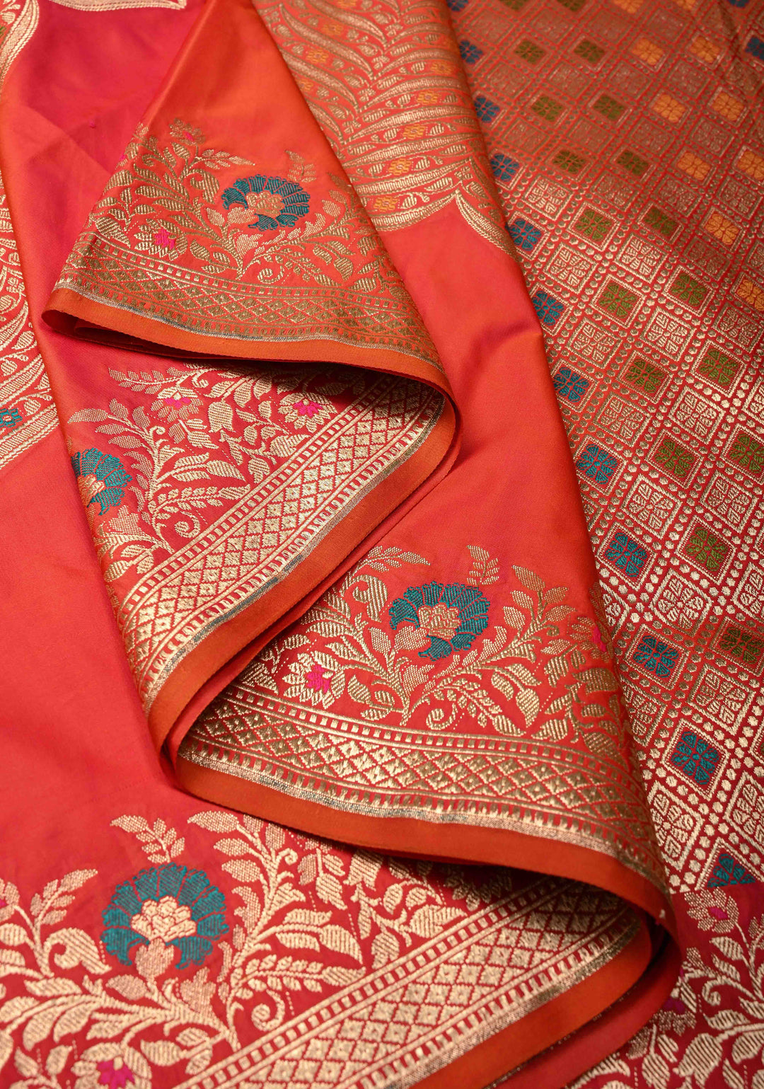Pink Dual Tone Semi Mashru Silk Saree with Meenakari Zari Floral Panel and zari Border