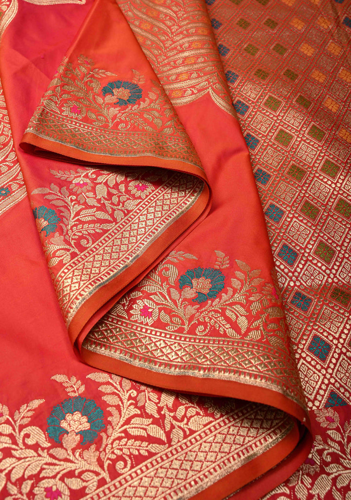 Pink Dual Tone Semi Mashru Silk Saree with Meenakari Zari Floral Panel and zari Border