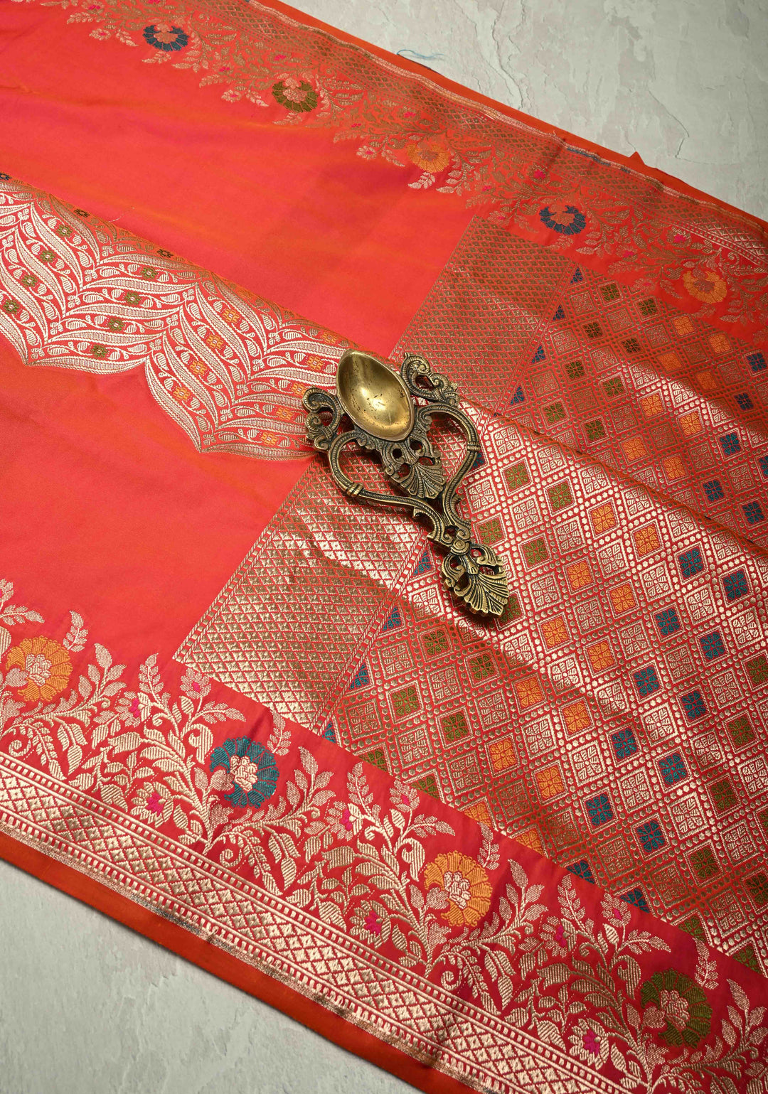 Pink Dual Tone Semi Mashru Silk Saree with Meenakari Zari Floral Panel and zari Border