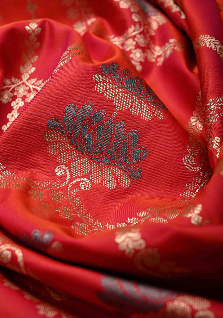 Pink Orange  Dual Tone Meenakari Detailing on Banarasi Semi Mashru Silk Saree With Floral jaal Brocade and Zari Border