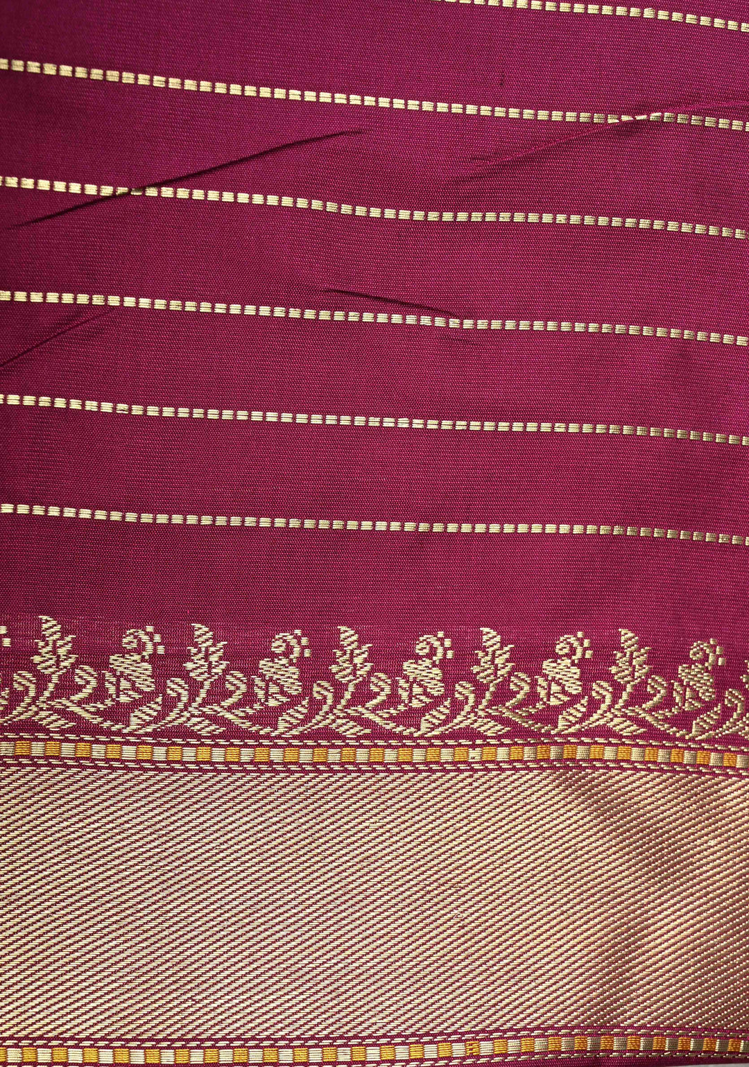 Dark Fuchsia Banarasi Meenakari Detailing on Kadhuwa Weave Pure Katan Silk Saree with Floral Zari Buttas and Skirt Border | SILK MARK CERTIFIED