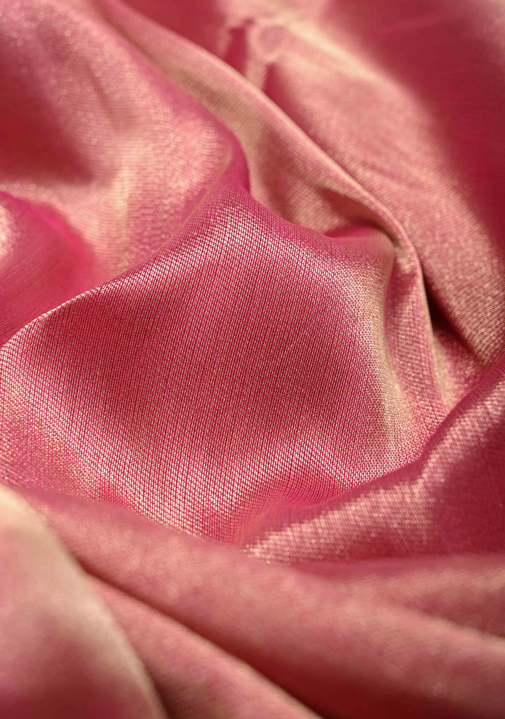 Rani Pink Banarasi Half Katan and Half Tissue Saree with Zari Buttas and One Side Meenakari Geometric Skirt Zari Border| SILK MARK CERTIFIED | SHOBITAM