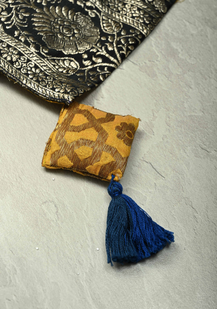 Royal Blue-Beige Dual Weave Half Bandhni Modal silk, Half Ikkat Raw Silk Saree Adorned with Zari Border | SILK MARK CERTIFIED