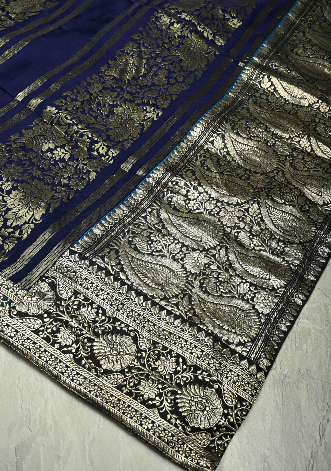 Royal Blue-Beige Dual Weave Half Bandhni Modal silk, Half Ikkat Raw Silk Saree Adorned with Zari Border | SILK MARK CERTIFIED