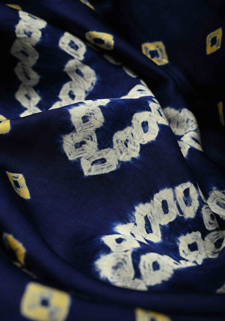 Royal Blue-Beige Dual Weave Half Bandhni Modal silk, Half Ikkat Raw Silk Saree Adorned with Zari Border | SILK MARK CERTIFIED