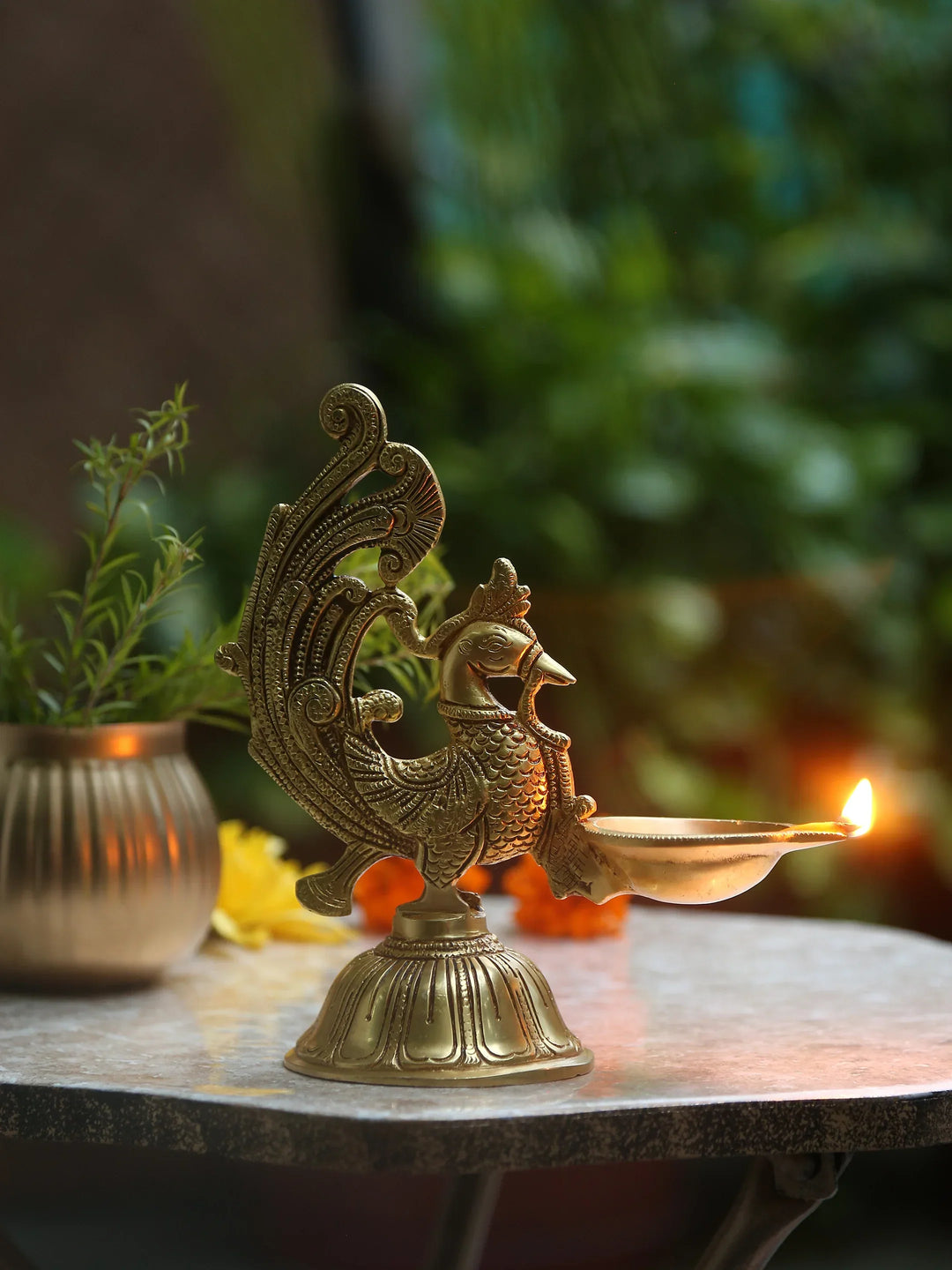 Diya - Brass Peacock With Round Base | SHOBITAM