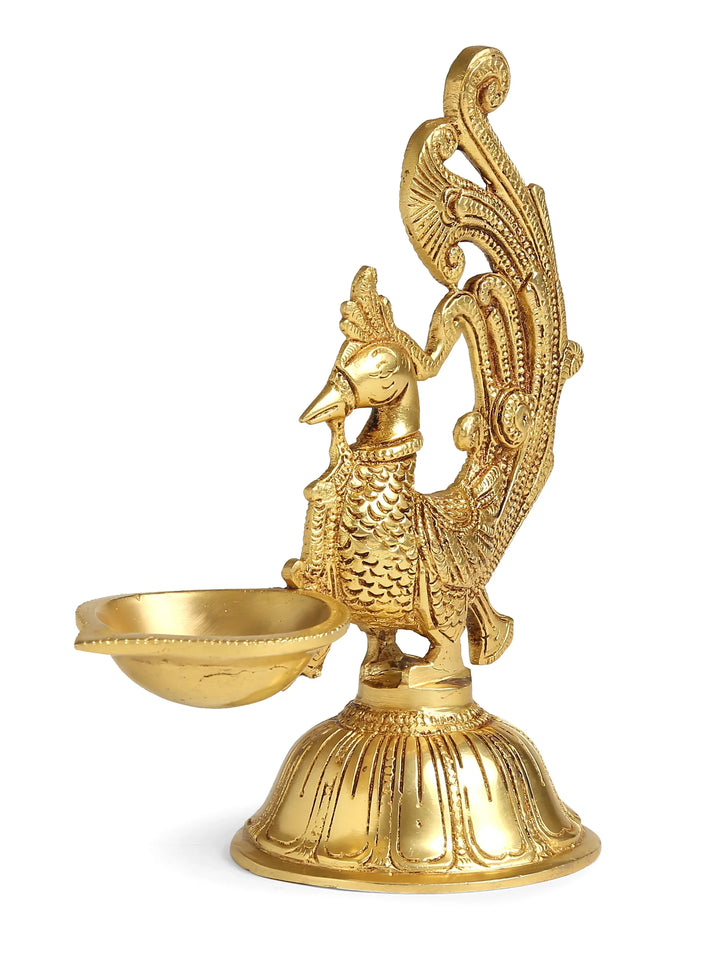 Diya - Brass Peacock With Round Base | SHOBITAM