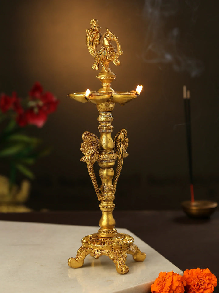 Diya - Peacock with five Diyas | SHOBITAM