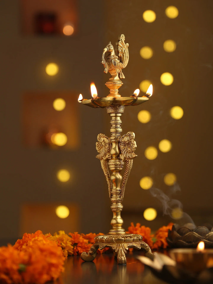 Diya - Peacock with five Diyas | SHOBITAM
