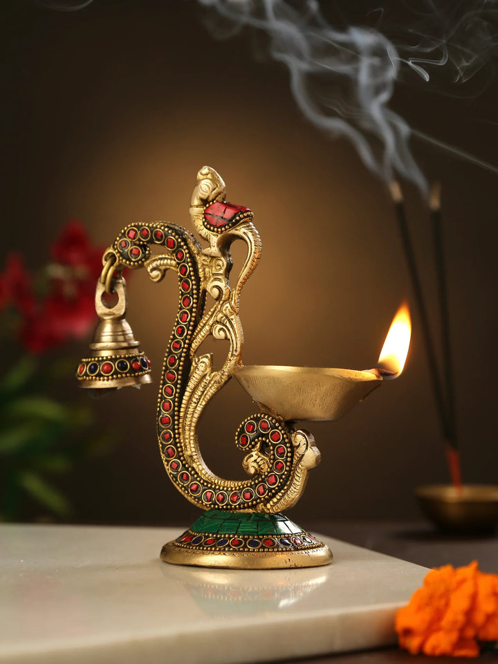 Diya - Brass Bird with Bell and Stones | SHOBITAM