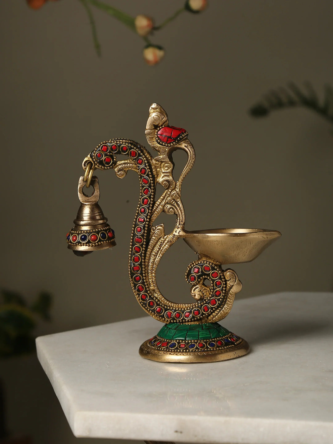 Diya - Brass Bird with Bell and Stones | SHOBITAM