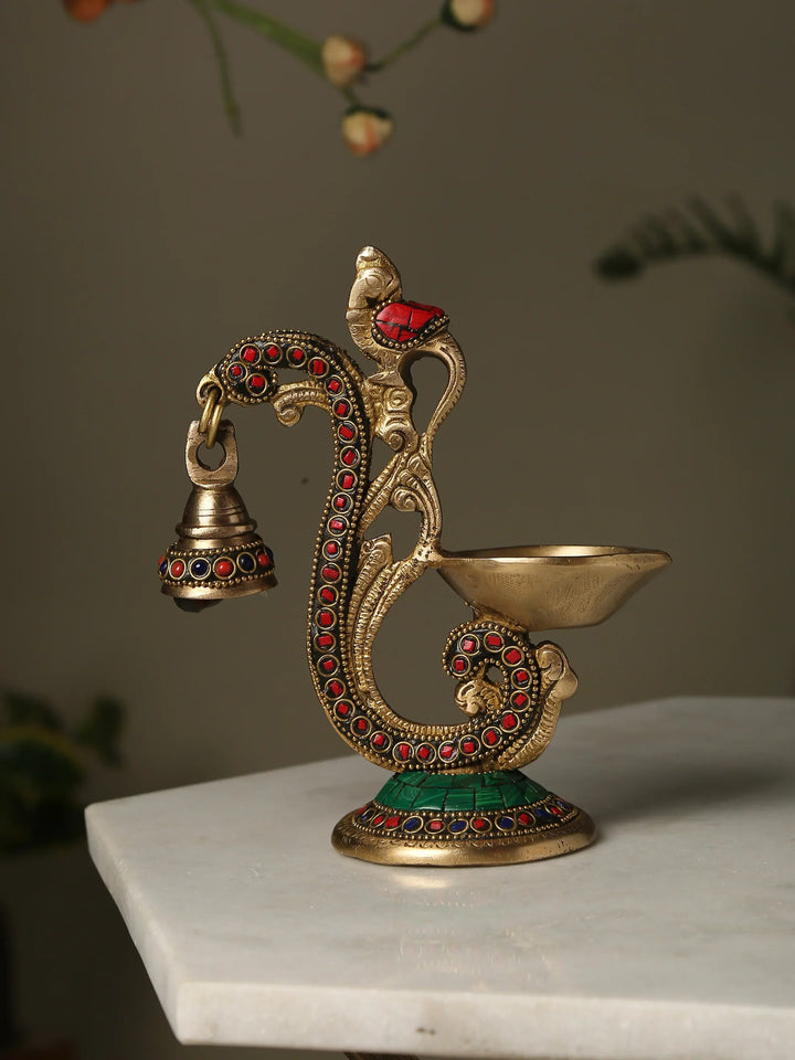 Diya - Brass Bird with Bell and Stones | SHOBITAM