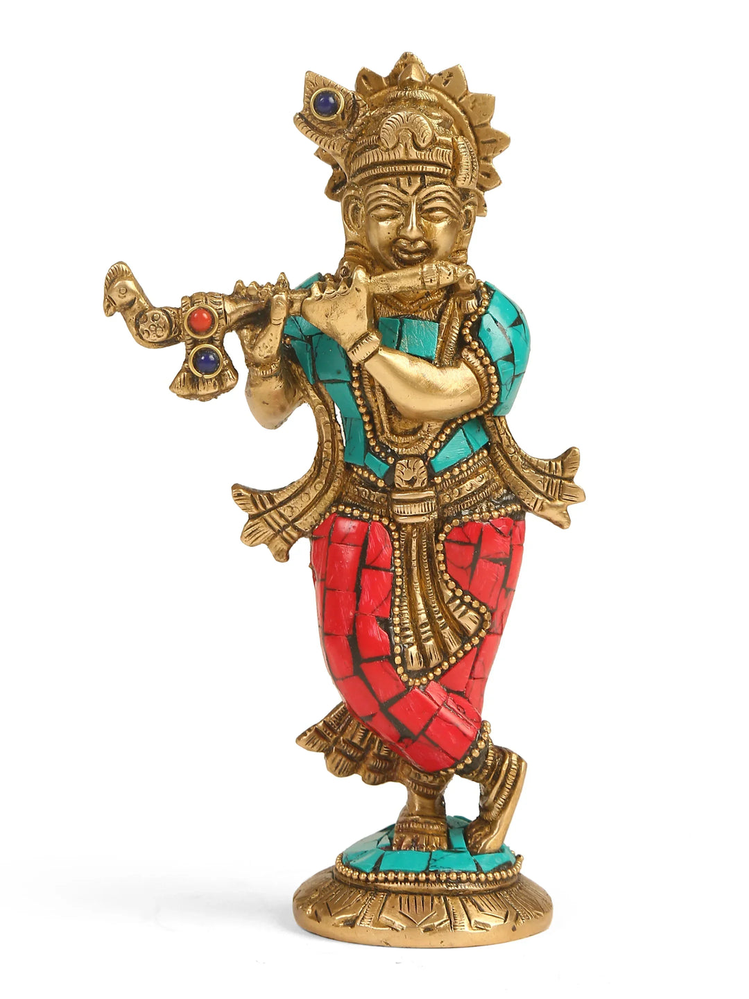 Brass Statue - Krishna with Stone work | SHOBITAM