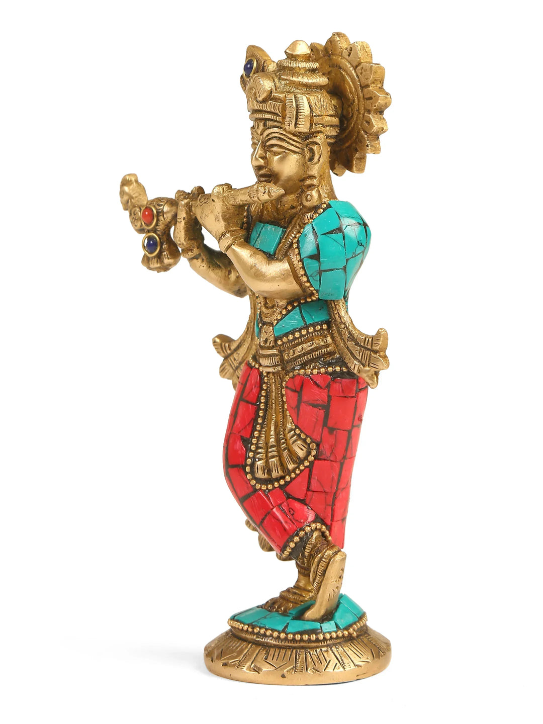 Brass Statue - Krishna with Stone work | SHOBITAM