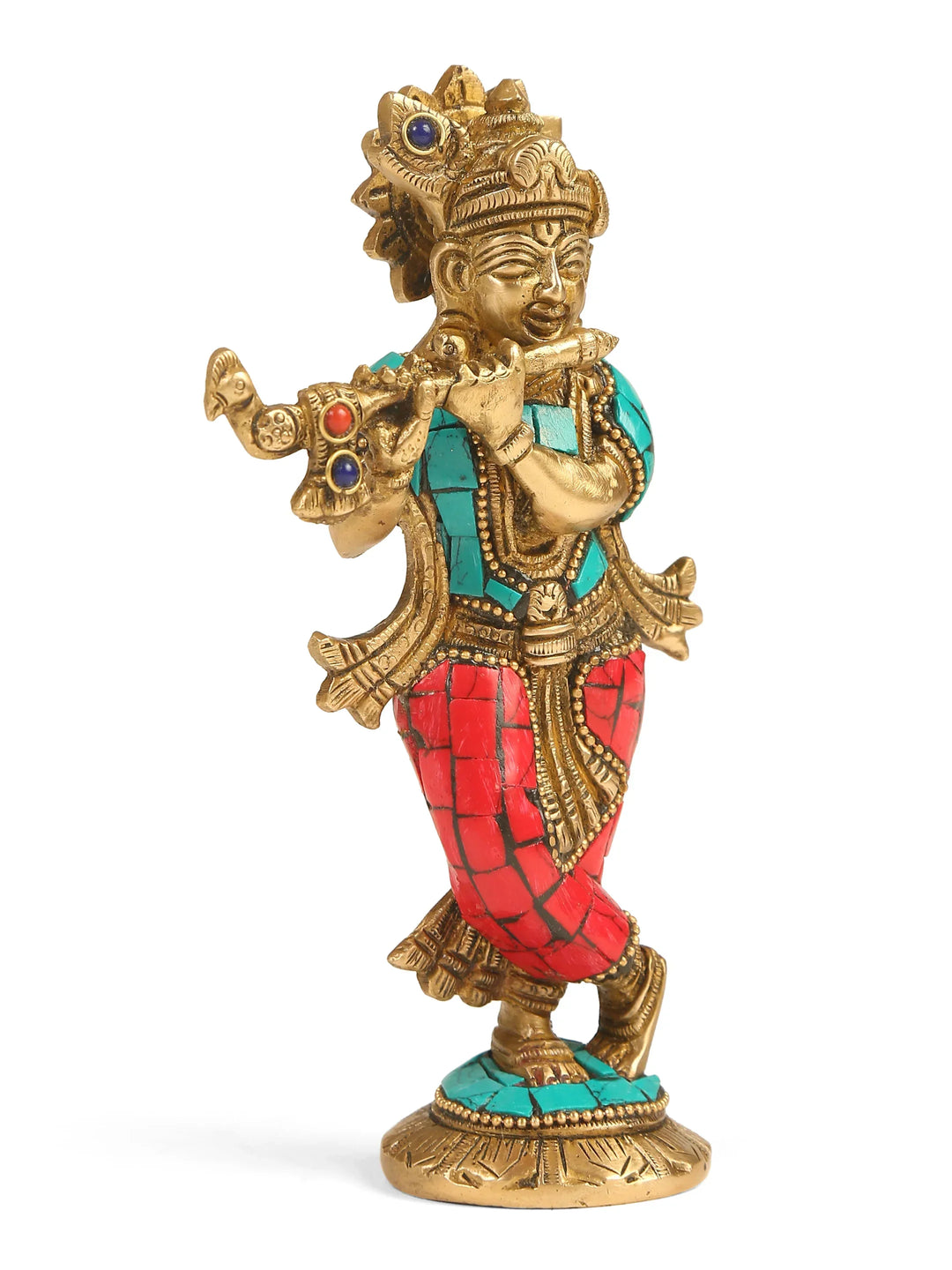 Brass Statue - Krishna with Stone work | SHOBITAM