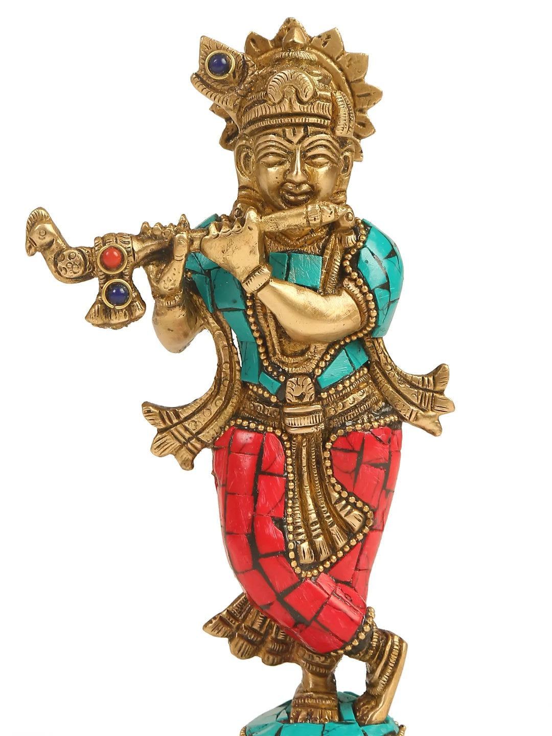 Brass Statue - Krishna with Stone work | SHOBITAM