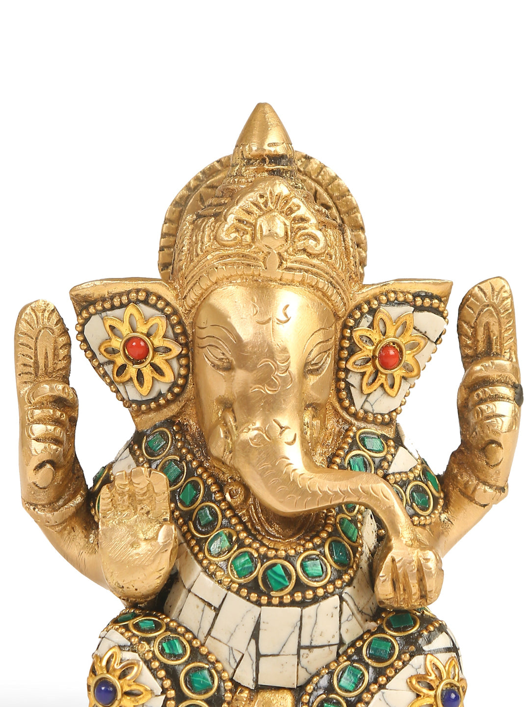 Brass Statue - Ganesha In White Stone Details | SHOBITAM