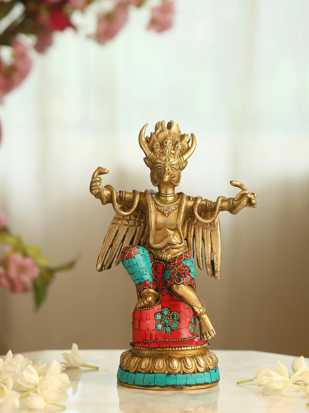 Brass Statue - Garuda in Stone work | SHOBITAM