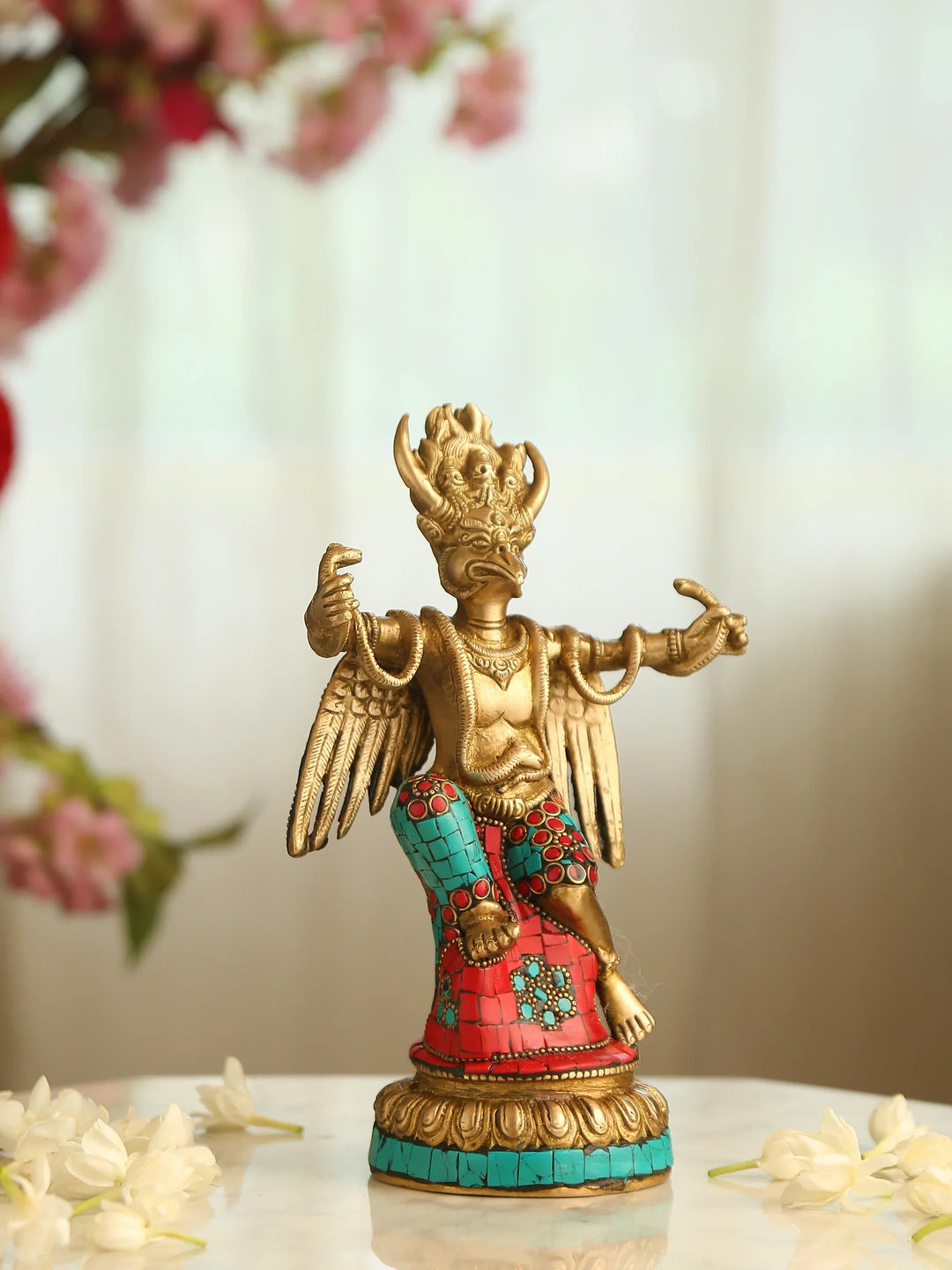 Brass Statue - Garuda in Stone work | SHOBITAM