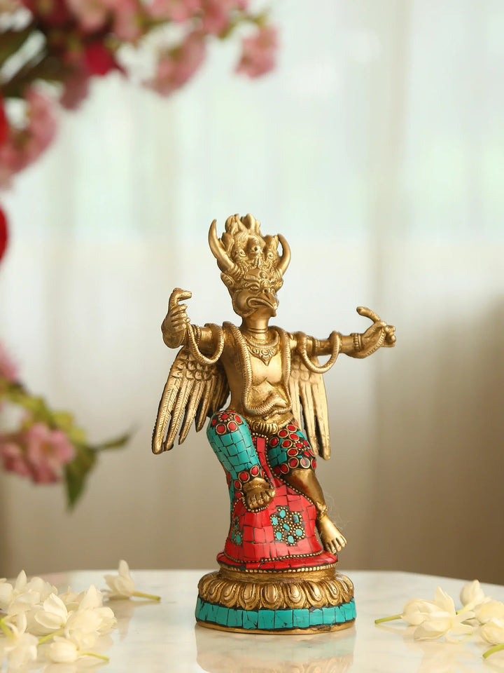 Brass Statue - Garuda in Stone work | SHOBITAM