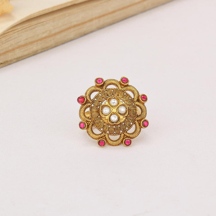92.5 Silver, 24 kt Gold-Plated Sahana Kundan Ring | SHOBITAM