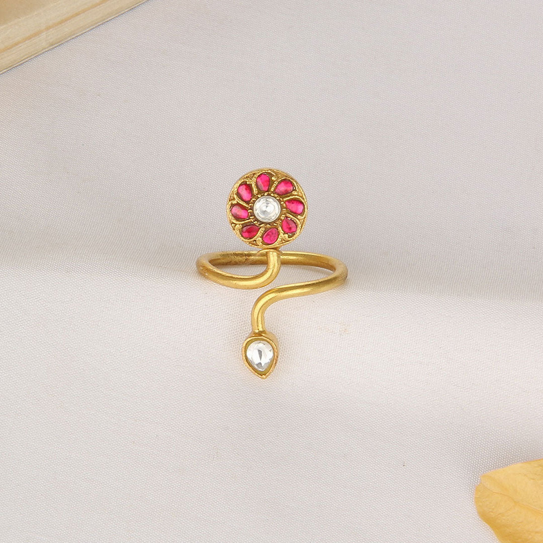 Pure 92.5 Silver, Gold Plated Vinisha Kundan Ring | SHOBITAM