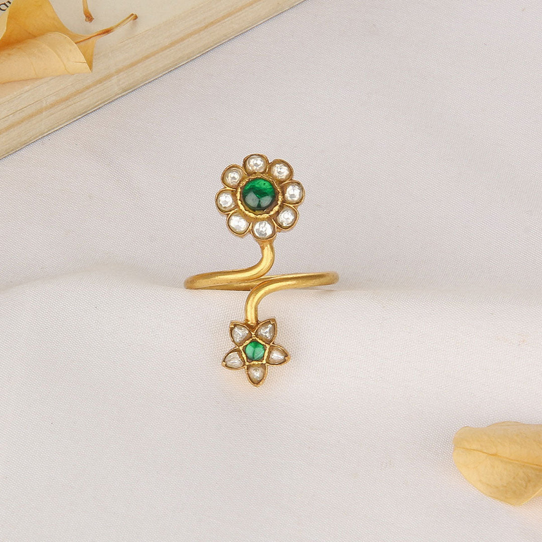 92.5 Silver, 24 kt Gold-Plated Jessica Kundan Ring | SHOBITAM