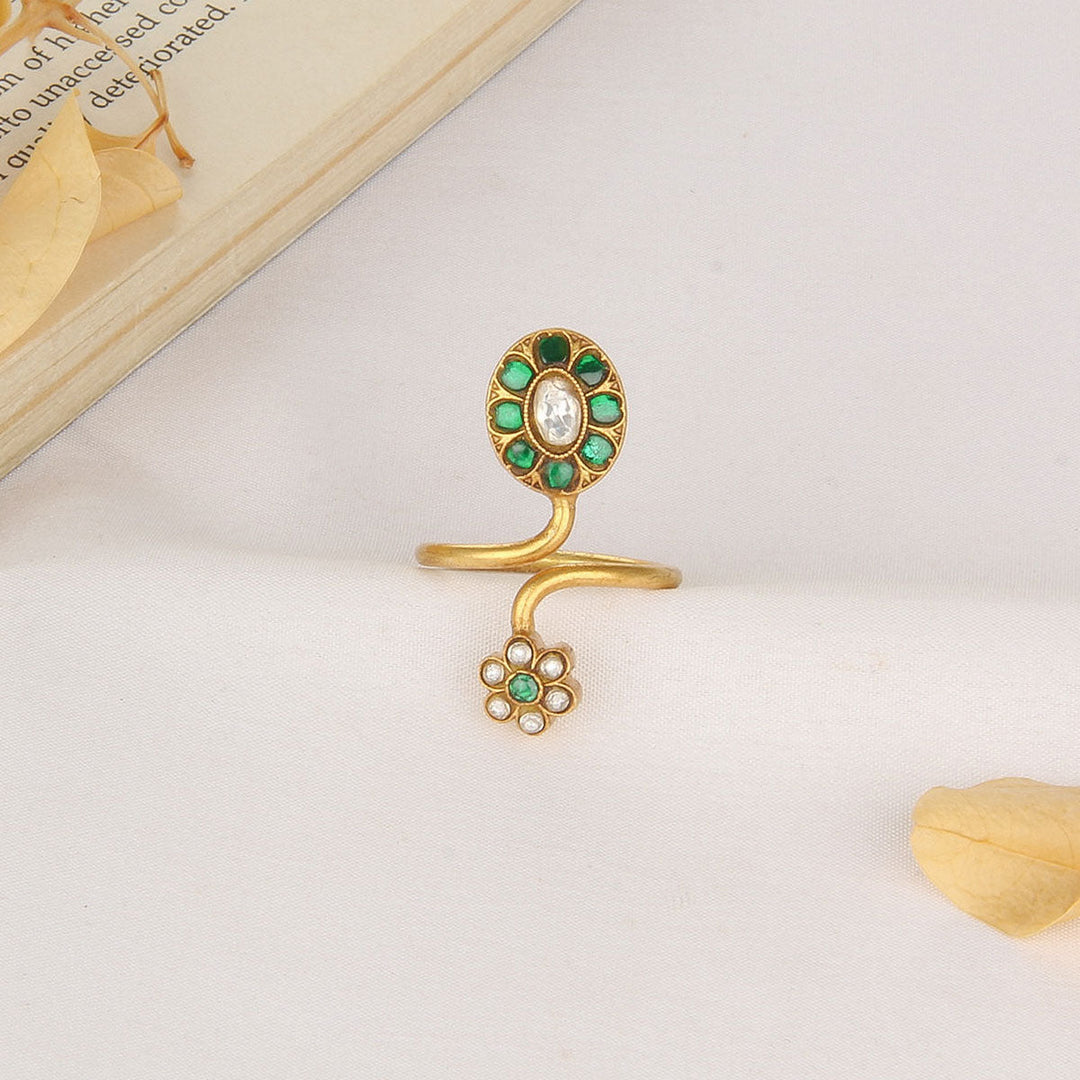 92.5 Silver, 24 kt Gold-Plated Tanisha Kundan Ring | SHOBITAM
