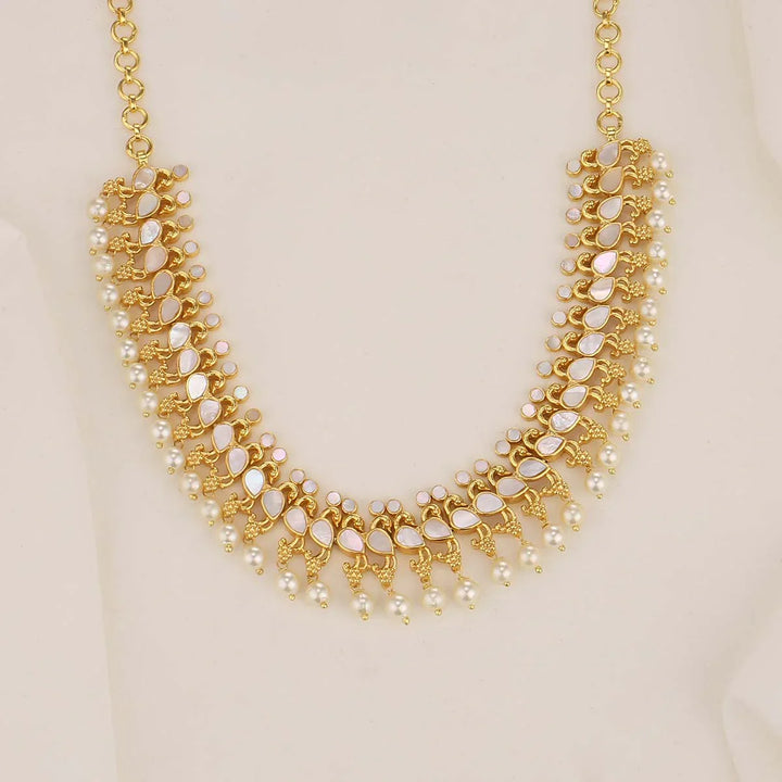92.5 Pure Silver, 24kt Gold Plated Mother Of Pearls Necklace Set