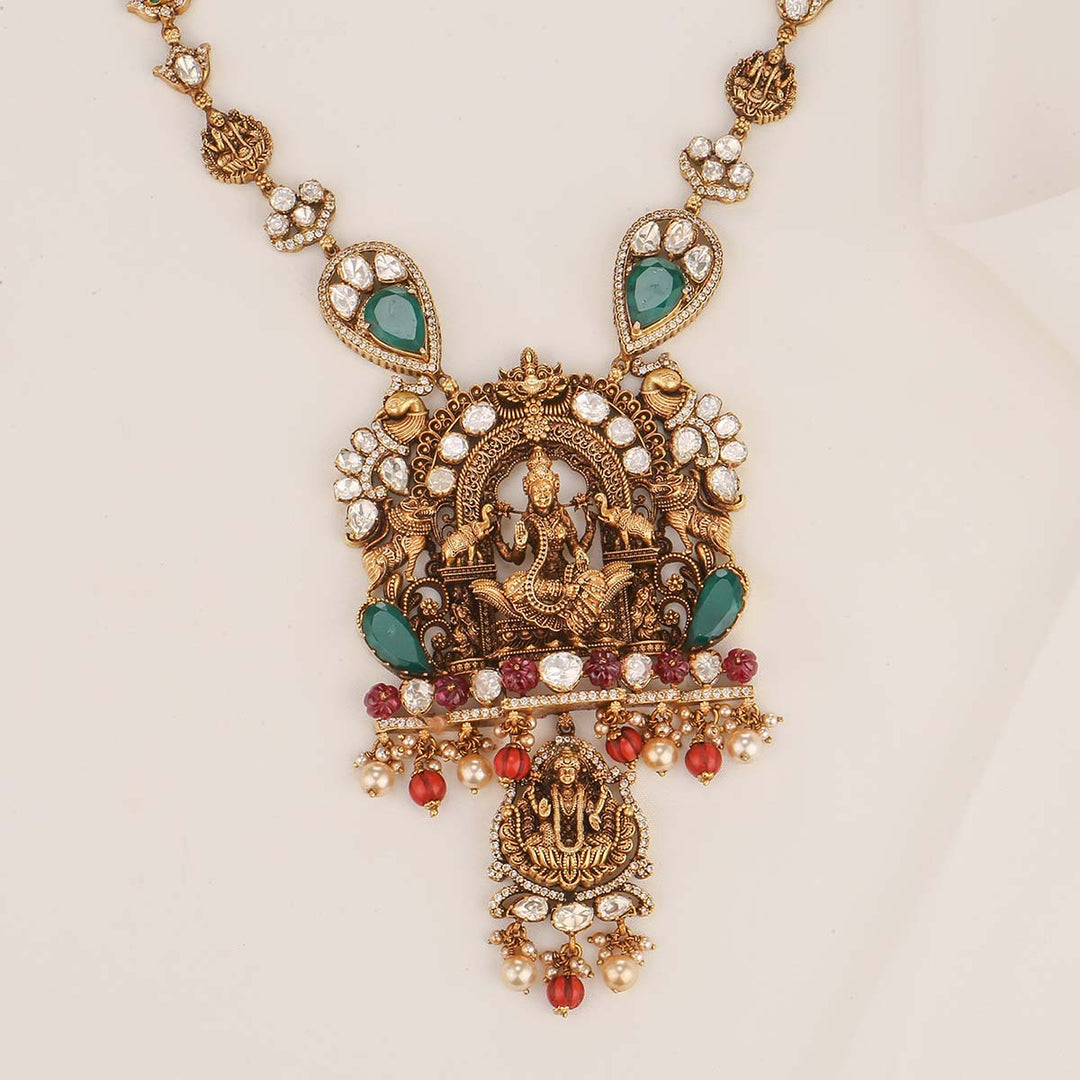 92.5 Silver, Gajalakshmi  Deep Nagas  Fusion Haaram Necklace
