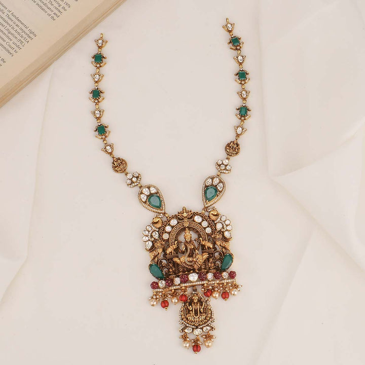 92.5 Silver, Gajalakshmi  Deep Nagas  Fusion Haaram Necklace