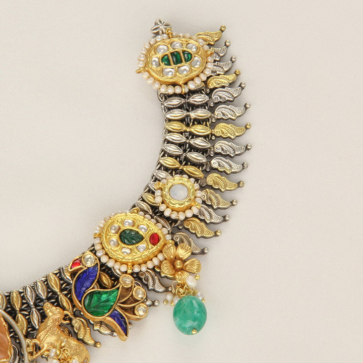 92.5 Silver and 24kt gold-plated, Dhavikha Short Necklace Set | SHOBITAM