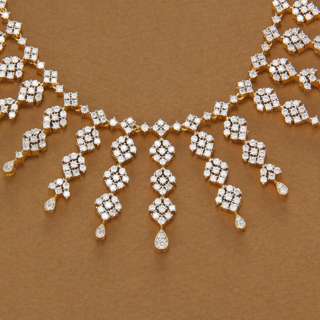 92.5 Silver, Floral Icicle CZ Short Necklace Set