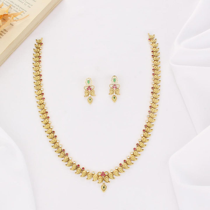 Pure 92.5 Silver, Gold Plated Srinikha Long Necklace Set | SHOBITAM