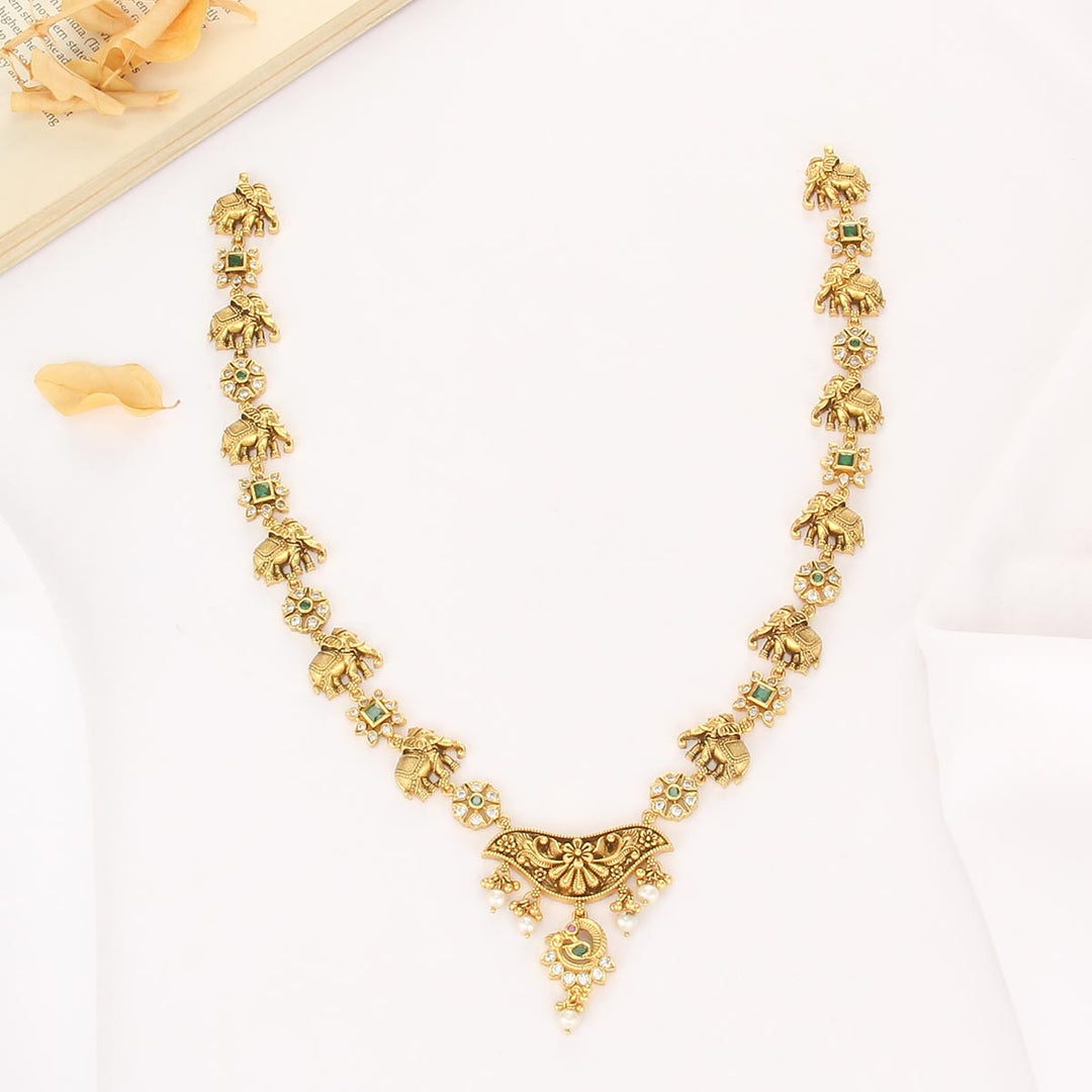 Pure 92.5 Silver, Gold Plated Serin Nagas Long Necklace | SHOBITAM