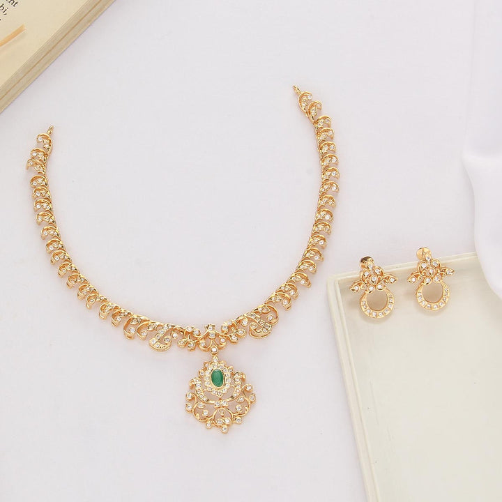 92.5 Silver, 24kt Gold Plated Gleaming Short Necklace Set | SHOBITAM