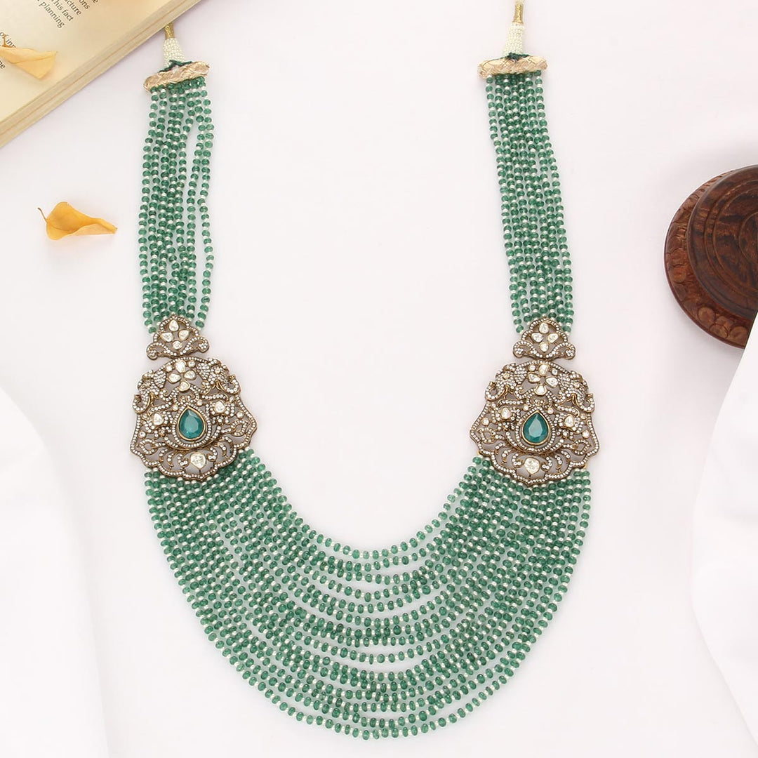 Pure 92.5 Silver, Gold Plated Veshna Victorian Long Necklace | SHOBITAM