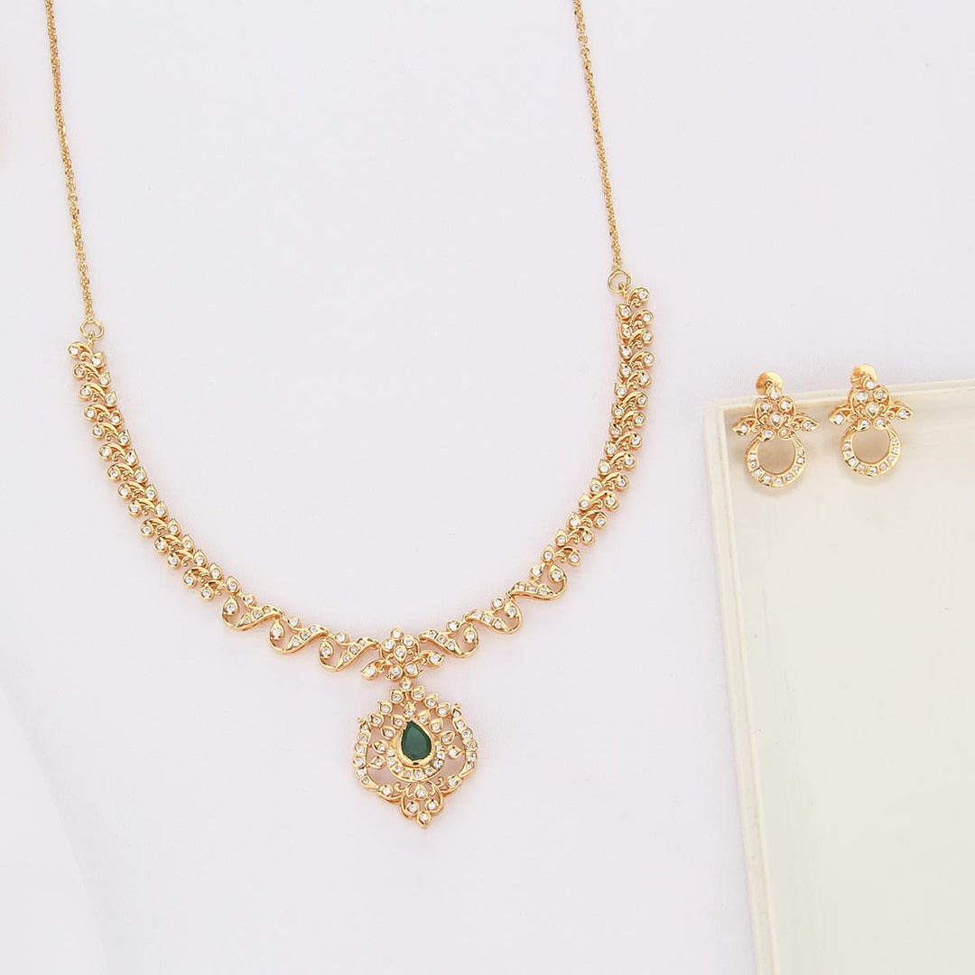 92.5 Silver, 24kt Gold Plated Sparkling Charm Short Necklace Set | SHOBITAM