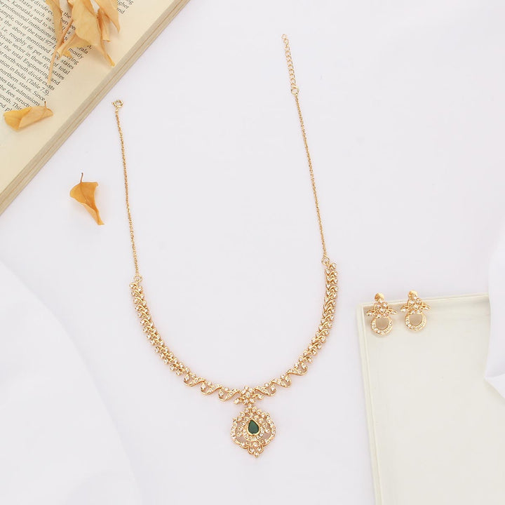 92.5 Silver, 24kt Gold Plated Sparkling Charm Short Necklace Set | SHOBITAM